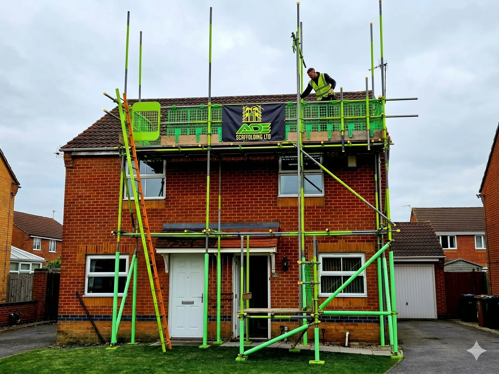 ADE domestic scaffold on a Bradford brick semi-detached